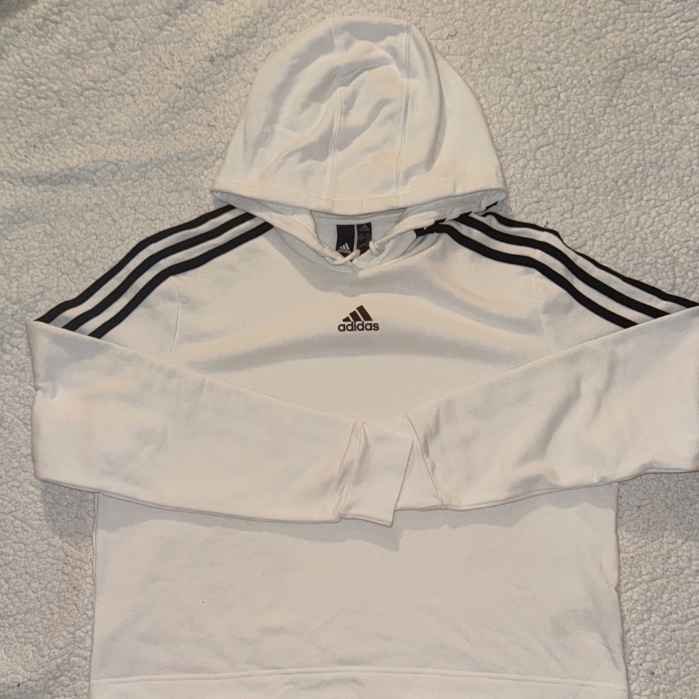 Women’s Adidas White Hoodie Three Black Stripes